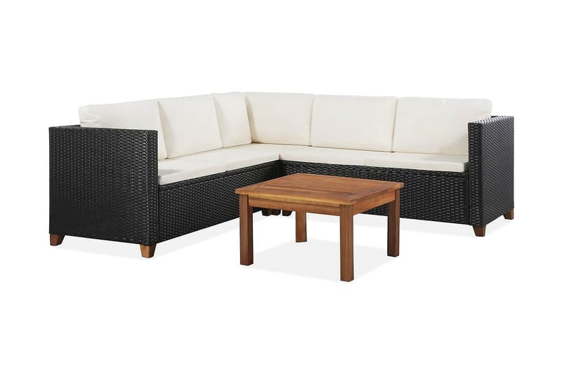 Haveloungesæt 4 Dele Med Hynder Polyrattan Sort - Sort - Havemøbler - Loungemøbler - Loungesæt