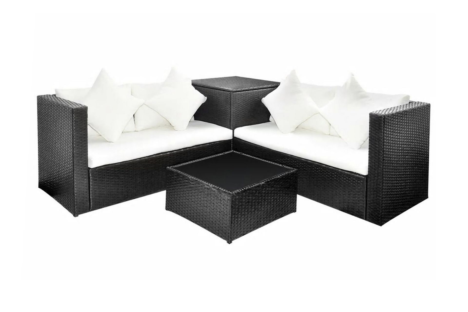 Havelounges�æt 4 Dele Med Hynder Polyrattan Sort - Sort - Havemøbler - Loungemøbler - Loungesæt