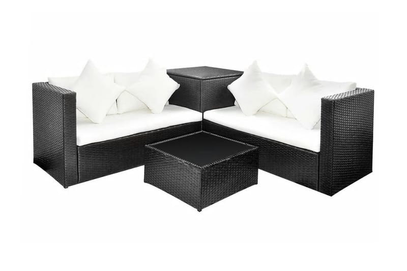 Haveloungesæt 4 Dele Med Hynder Polyrattan Sort - Sort - Havemøbler - Loungemøbler - Loungesæt