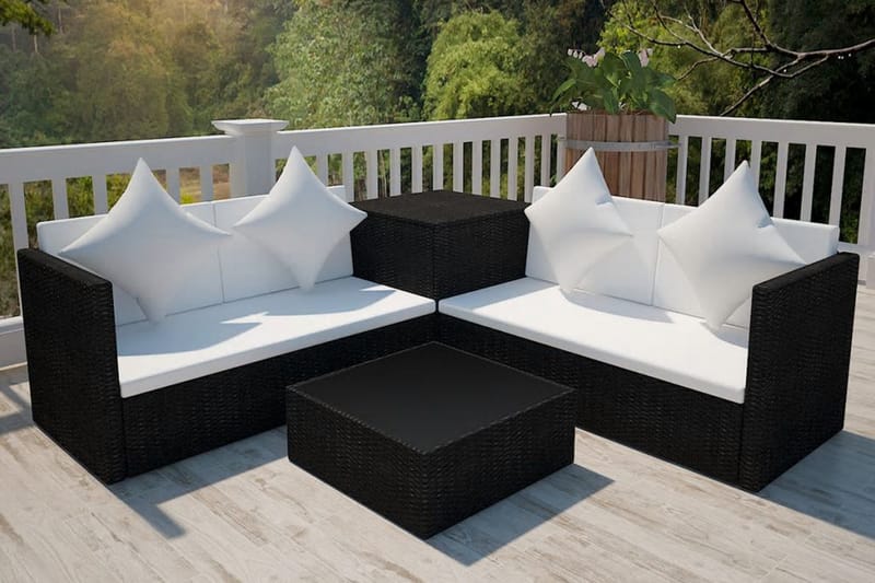 Haveloungesæt 4 Dele Med Hynder Polyrattan Sort - Sort - Havemøbler - Loungemøbler - Loungesæt