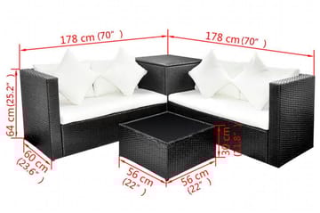 Haveloungesæt 4 Dele Med Hynder Polyrattan Sort - Sort - Havemøbler - Loungemøbler - Loungesæt