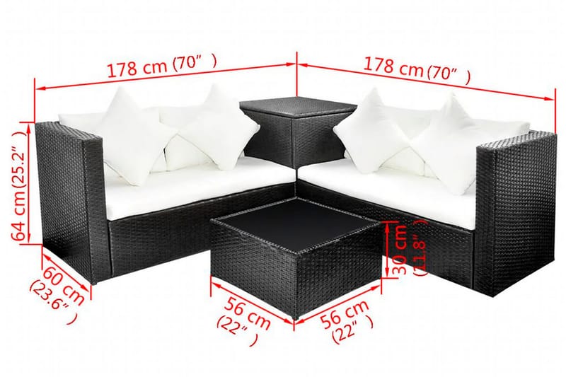 Haveloungesæt 4 Dele Med Hynder Polyrattan Sort - Sort - Havemøbler - Loungemøbler - Loungesæt