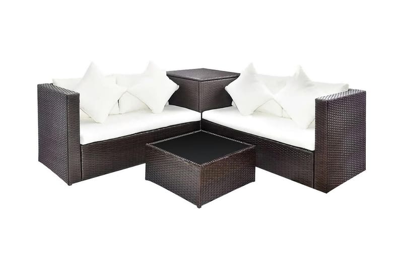Haveloungesæt 4 Dele Med Hynder Polyrattan Brun - Brun - Havemøbler - Loungemøbler - Loungesæt