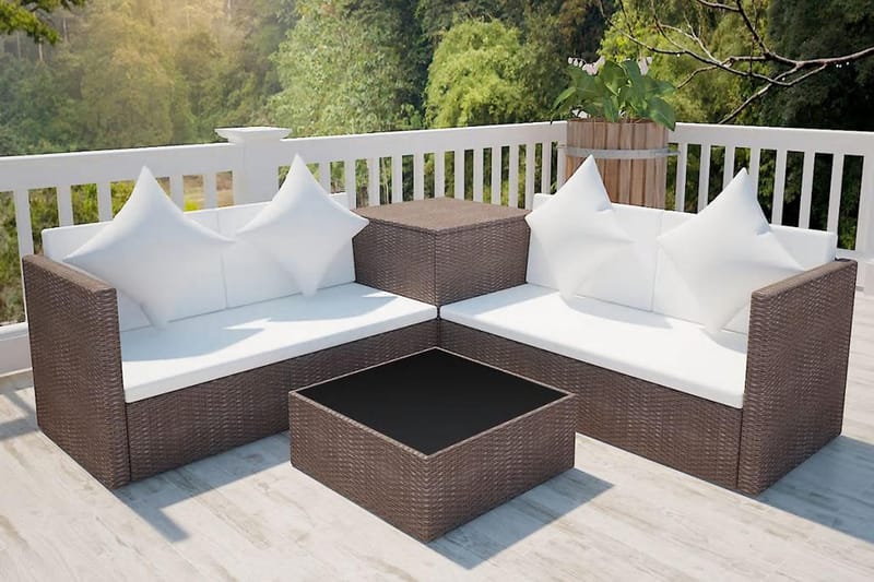 Haveloungesæt 4 Dele Med Hynder Polyrattan Brun - Brun - Havemøbler - Loungemøbler - Loungesæt