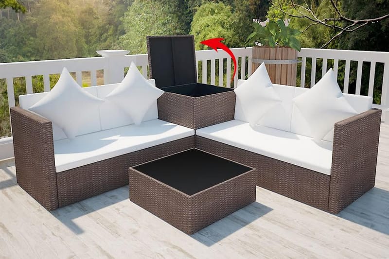 Haveloungesæt 4 Dele Med Hynder Polyrattan Brun - Brun - Havemøbler - Loungemøbler - Loungesæt