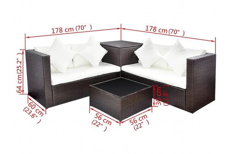 Haveloungesæt 4 Dele Med Hynder Polyrattan Brun - Brun - Havemøbler - Loungemøbler - Loungesæt