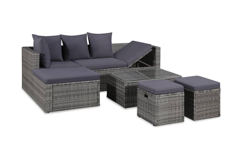 Haveloungesæt 4 Dele Med Hynder Polyrattan Grå - Grå - Havemøbler - Loungemøbler - Loungesæt