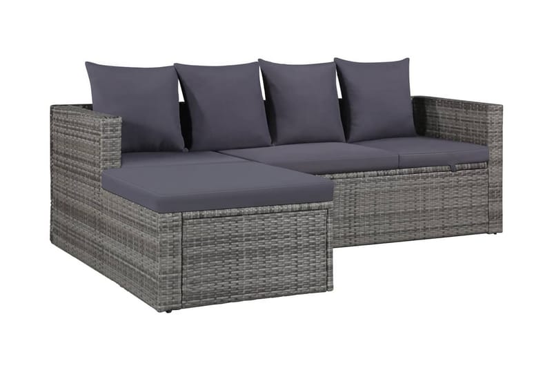 Haveloungesæt 4 Dele Med Hynder Polyrattan Grå - Grå - Havemøbler - Loungemøbler - Loungesæt