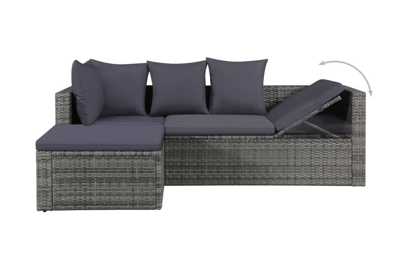 Haveloungesæt 4 Dele Med Hynder Polyrattan Grå - Grå - Havemøbler - Loungemøbler - Loungesæt