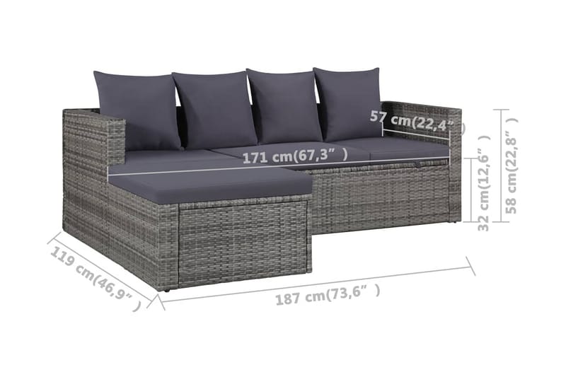 Haveloungesæt 4 Dele Med Hynder Polyrattan Grå - Grå - Havemøbler - Loungemøbler - Loungesæt