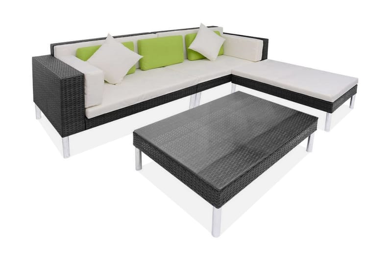 Haveloungesæt 4 Dele Med Hynder Polyrattan Sort - Sort - Havemøbler - Loungemøbler - Loungesæt