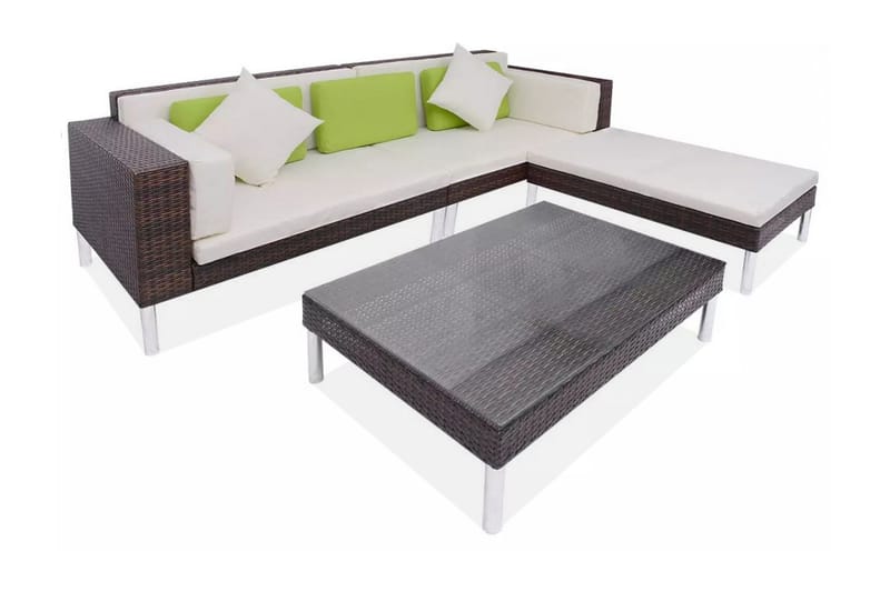 Haveloungesæt 4 Dele Med Hynder Polyrattan Brun - Brun - Havemøbler - Loungemøbler - Loungesæt