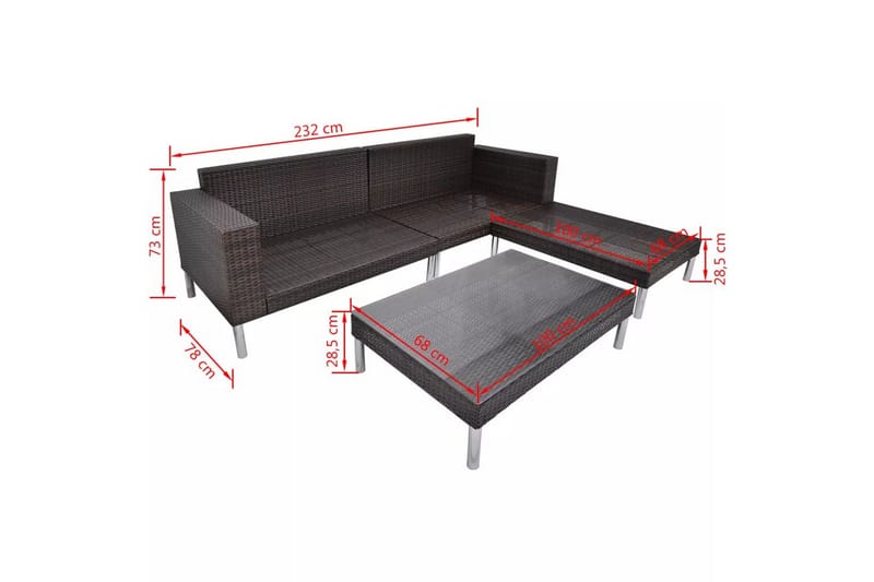 Haveloungesæt 4 Dele Med Hynder Polyrattan Brun - Brun - Havemøbler - Loungemøbler - Loungesæt