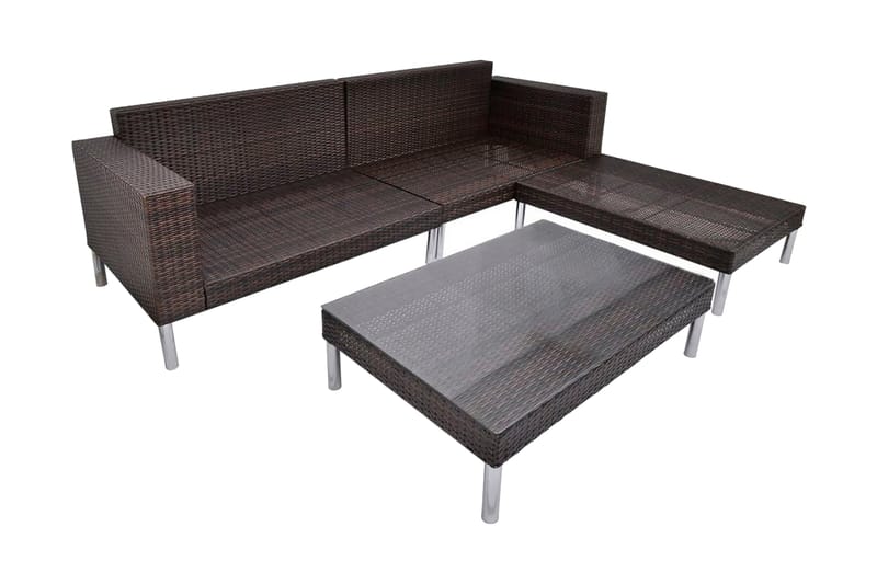 Haveloungesæt 4 Dele Med Hynder Polyrattan Brun - Brun - Havemøbler - Loungemøbler - Loungesæt