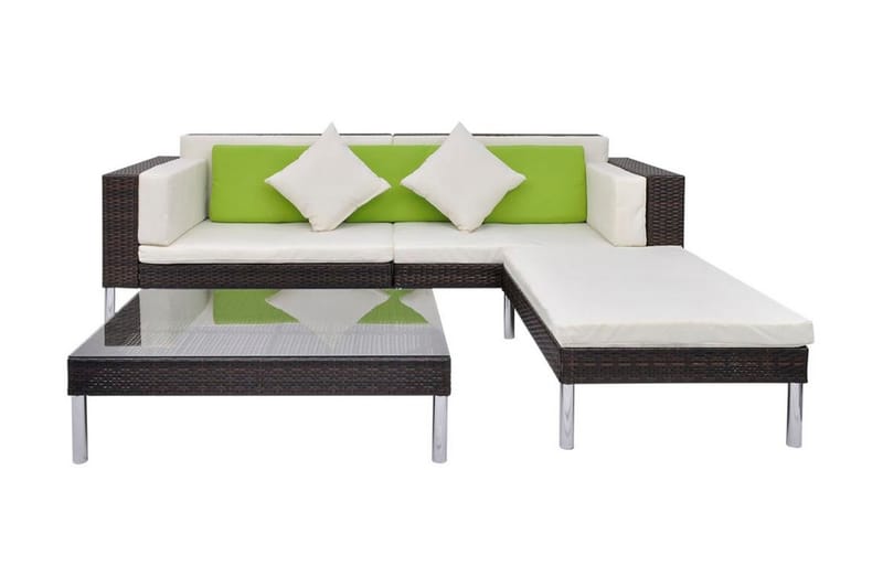 Haveloungesæt 4 Dele Med Hynder Polyrattan Brun - Brun - Havemøbler - Loungemøbler - Loungesæt