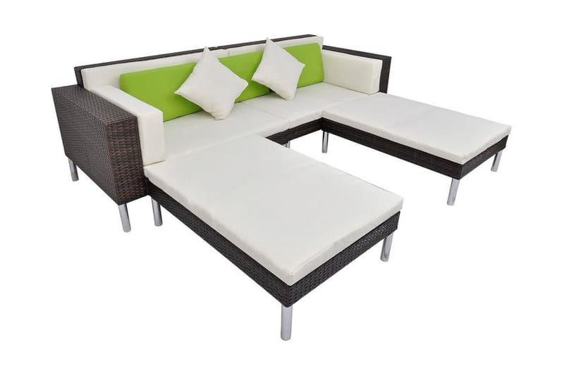 Haveloungesæt 4 Dele Med Hynder Polyrattan Brun - Brun - Havemøbler - Loungemøbler - Loungesæt