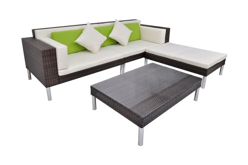 Haveloungesæt 4 Dele Med Hynder Polyrattan Brun - Brun - Havemøbler - Loungemøbler - Loungesæt