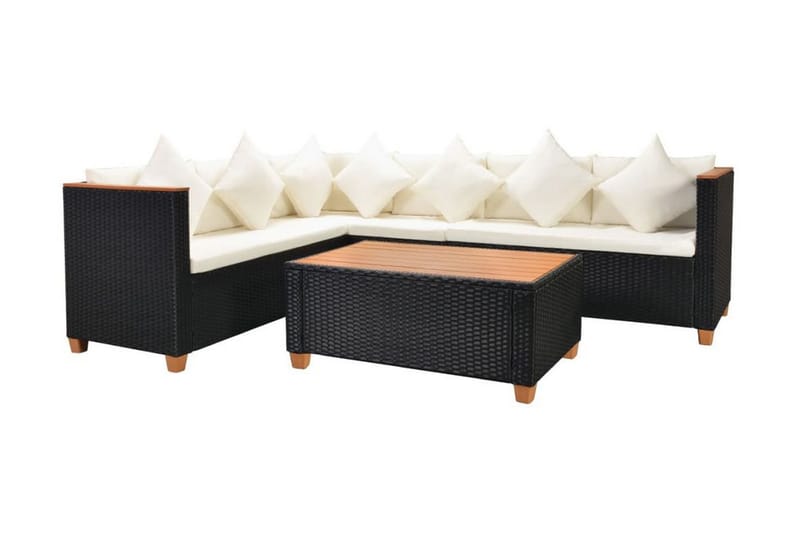 Haveloungesæt 4 Dele Med Hynder Polyrattan Sort - Sort - Havemøbler - Loungemøbler - Loungesæt