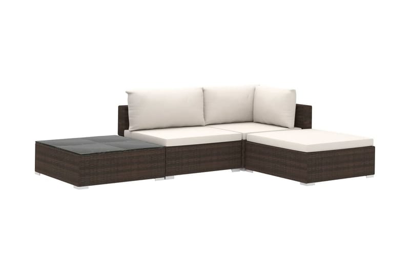 Haveloungesæt 4 dele med hynder polyrattan brun - Brun - Havemøbler - Loungemøbler - Loungesæt