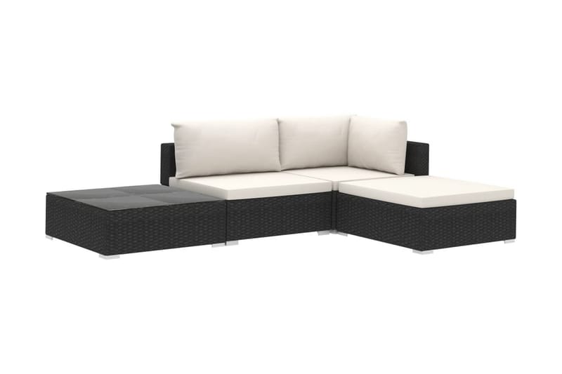 Haveloungesæt 4 dele med hynder polyrattan sort - Sort - Havemøbler - Loungemøbler - Loungesæt