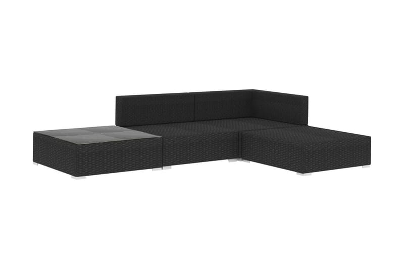 Haveloungesæt 4 dele med hynder polyrattan sort - Sort - Altanmøbler - Sofagrupper udendørs - Loungesæt