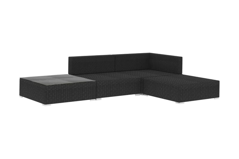 Haveloungesæt 4 dele med hynder polyrattan sort - Sort - Havemøbler - Loungemøbler - Loungesæt
