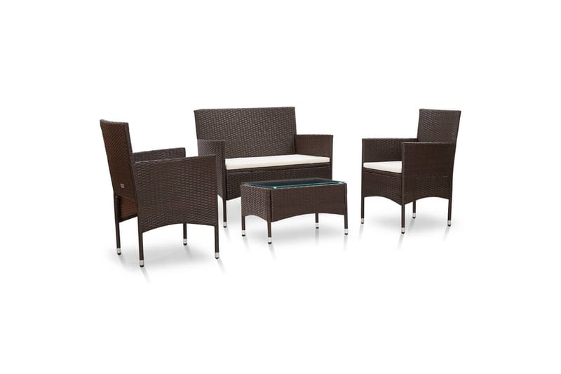 Haveloungesæt 4 Dele med Hynder Polyrattan Brun - Brun - Havemøbler - Loungemøbler - Loungesæt