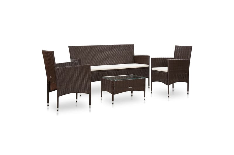 Haveloungesæt 4 Dele Med Hynder Polyrattan Brun - Brun - Havemøbler - Loungemøbler - Loungesæt