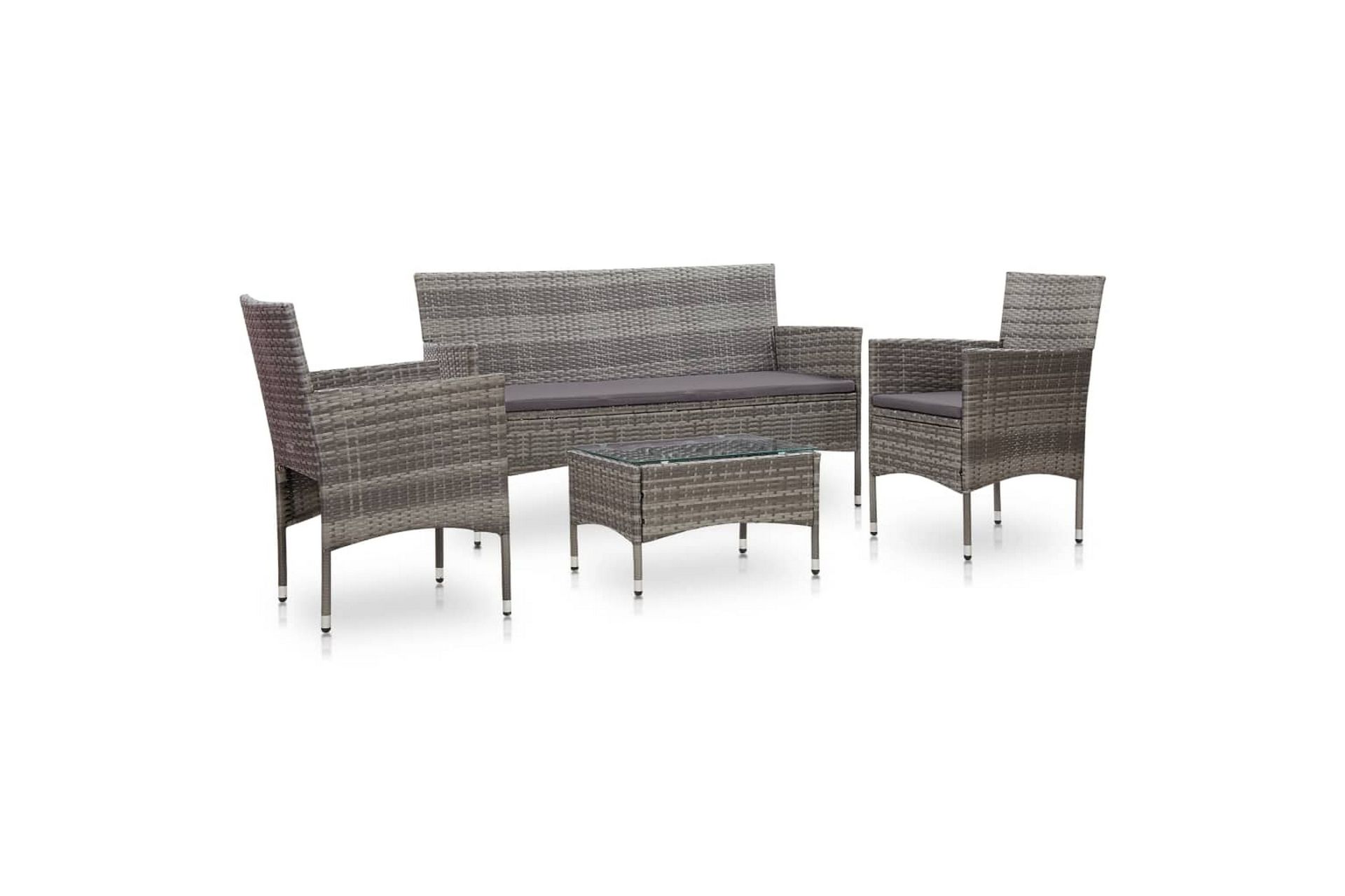 Haveloungesæt 4 Dele Med Hynder Polyrattan Grå - Grå - Havemøbler - Loungemøbler - Loungesæt
