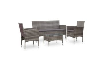 Haveloungesæt 4 Dele Med Hynder Polyrattan Grå - Grå - Havemøbler - Loungemøbler - Loungesæt