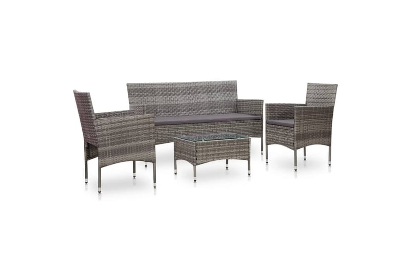 Haveloungesæt 4 Dele Med Hynder Polyrattan Grå - Grå - Havemøbler - Loungemøbler - Loungesæt