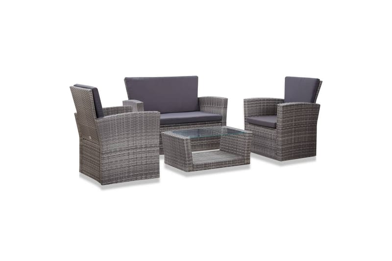 Haveloungesæt 4 Dele Med Hynder Polyrattan Grå - Grå - Havemøbler - Loungemøbler - Loungesæt