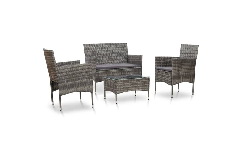 Haveloungesæt 4 Dele med Hynder Polyrattan Grå - Grå - Havemøbler - Loungemøbler - Loungesæt