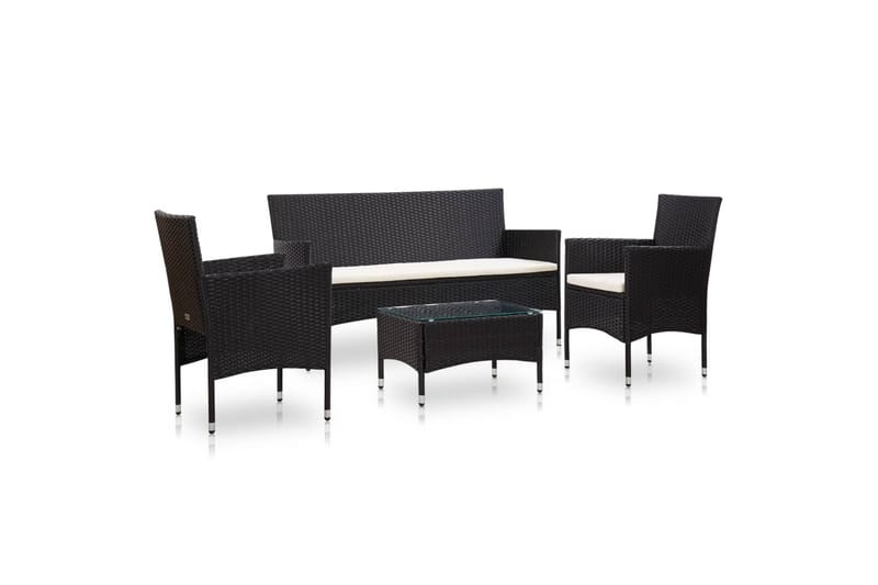 Haveloungesæt 4 Dele med Hynder Polyrattan Sort - Sort - Havemøbler - Loungemøbler - Loungesæt