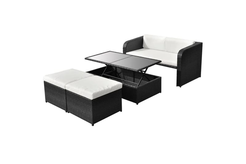 Haveloungesæt 4 Dele Med Hynder Polyrattan Sort - Sort - Havemøbler - Loungemøbler - Loungesæt