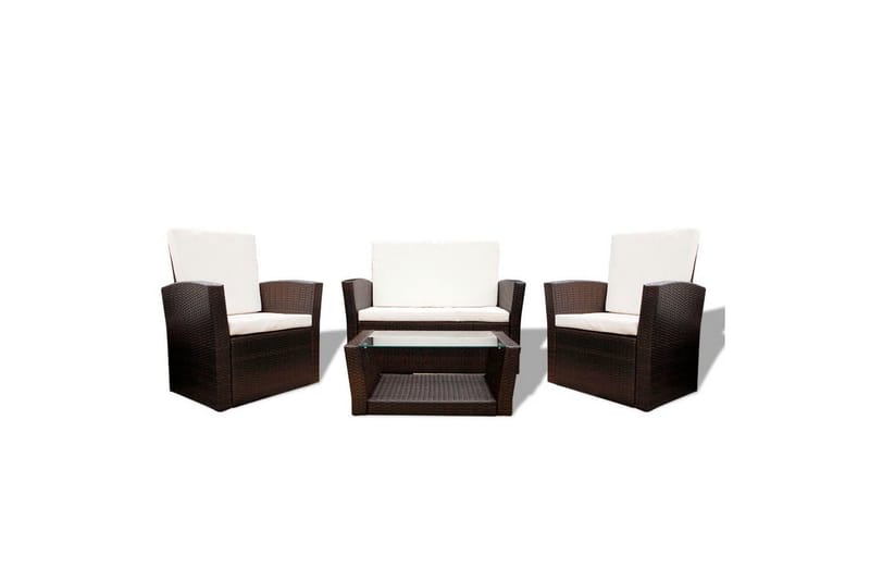 Haveloungesæt 4 Dele Med Hynder Polyrattan Brun - Brun - Havemøbler - Loungemøbler - Loungesæt