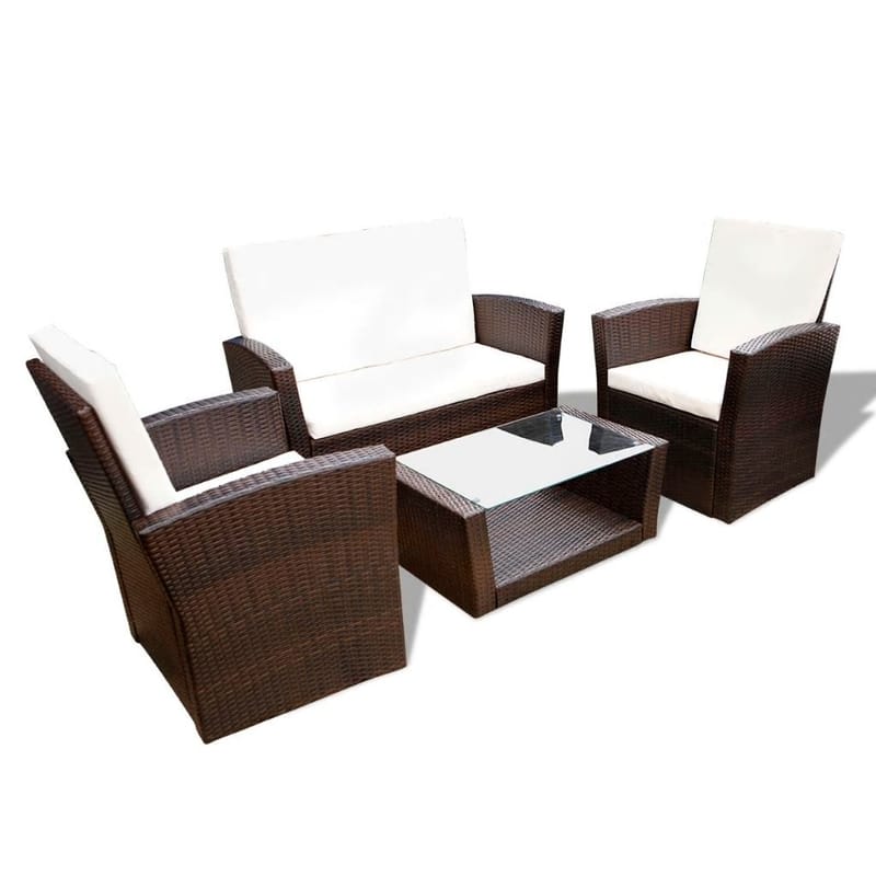 Haveloungesæt 4 Dele Med Hynder Polyrattan Brun - Brun - Havemøbler - Loungemøbler - Loungesæt