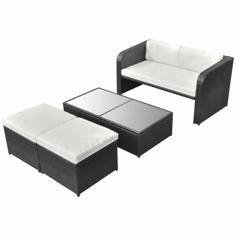 Haveloungesæt 4 Dele Med Hynder Polyrattan Sort - Sort - Havemøbler - Loungemøbler - Loungesæt
