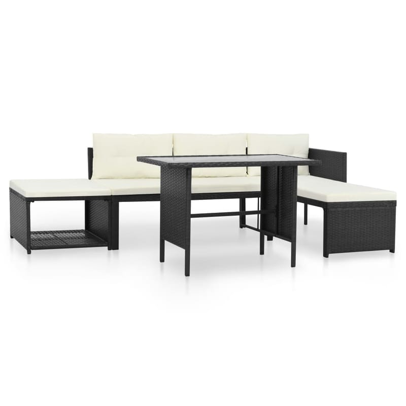 Haveloungesæt 4 Dele Polyrattan Sort - Sort - Havemøbler - Loungemøbler - Loungesæt