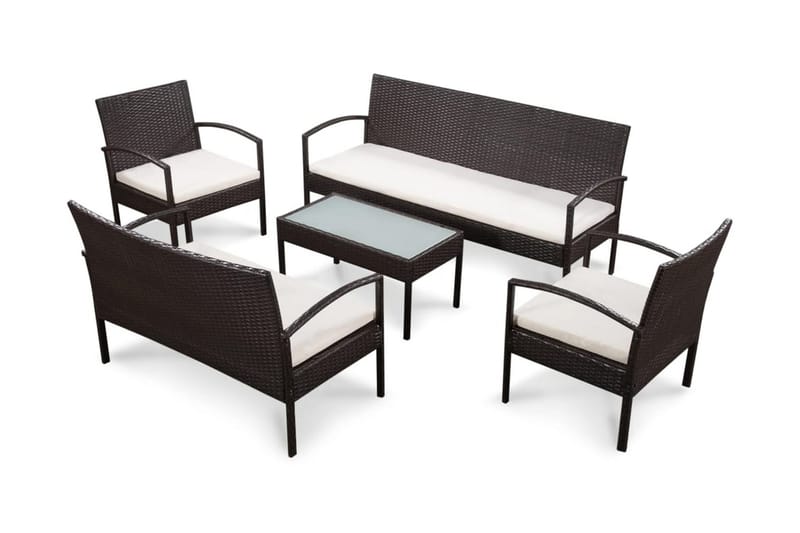 Haveloungesæt 5 Dele Med Hynder Polyrattan Brun - Brun - Havemøbler - Loungemøbler - Loungesæt