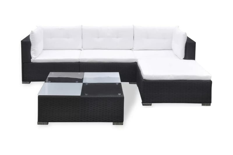 Haveloungesæt 5 Dele Med Hynder Polyrattan Sort - Sort - Havemøbler - Loungemøbler - Loungesæt