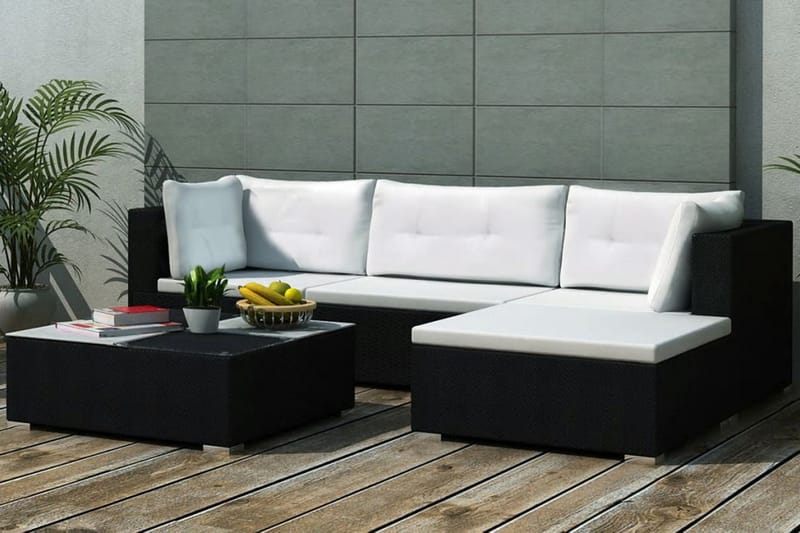 Haveloungesæt 5 Dele Med Hynder Polyrattan Sort - Sort - Havemøbler - Loungemøbler - Loungesæt