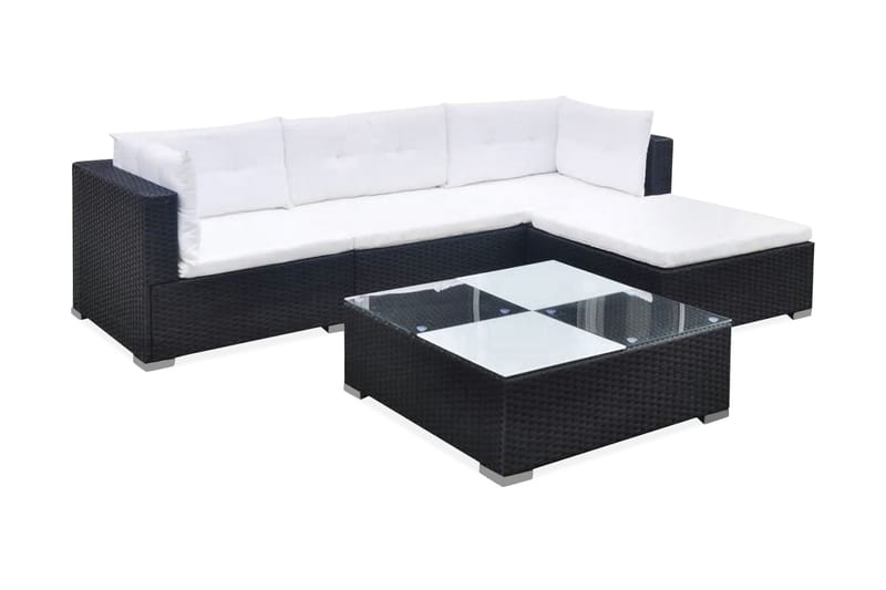 Haveloungesæt 5 Dele Med Hynder Polyrattan Sort - Sort - Havemøbler - Loungemøbler - Loungesæt