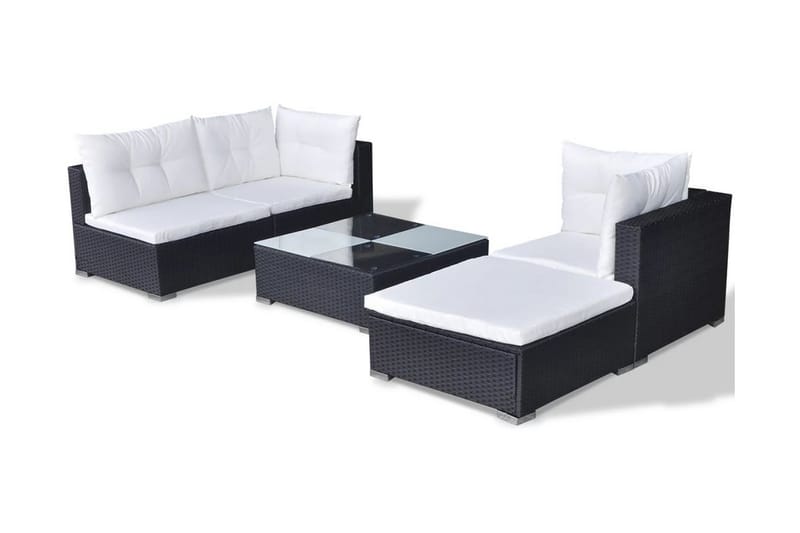 Haveloungesæt 5 Dele Med Hynder Polyrattan Sort - Sort - Havemøbler - Loungemøbler - Loungesæt
