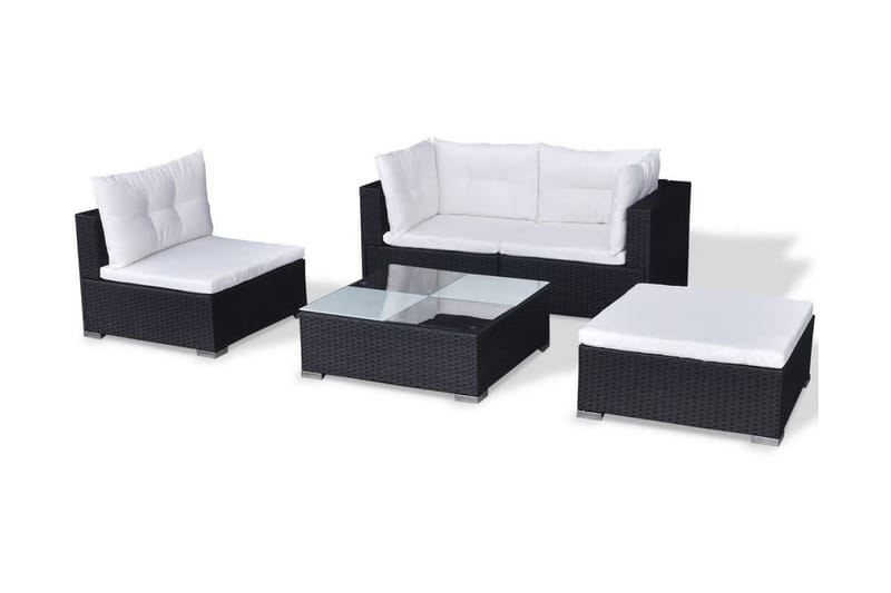 Haveloungesæt 5 Dele Med Hynder Polyrattan Sort - Sort - Havemøbler - Loungemøbler - Loungesæt