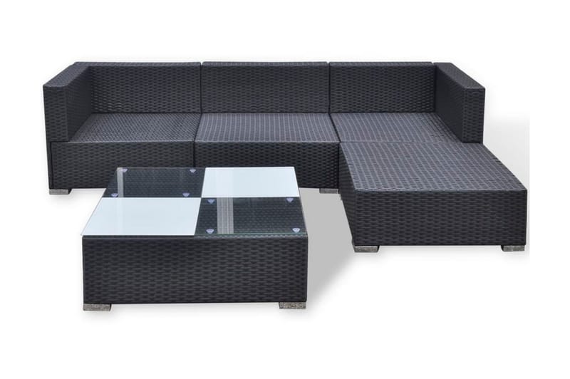 Haveloungesæt 5 Dele Med Hynder Polyrattan Sort - Sort - Havemøbler - Loungemøbler - Loungesæt
