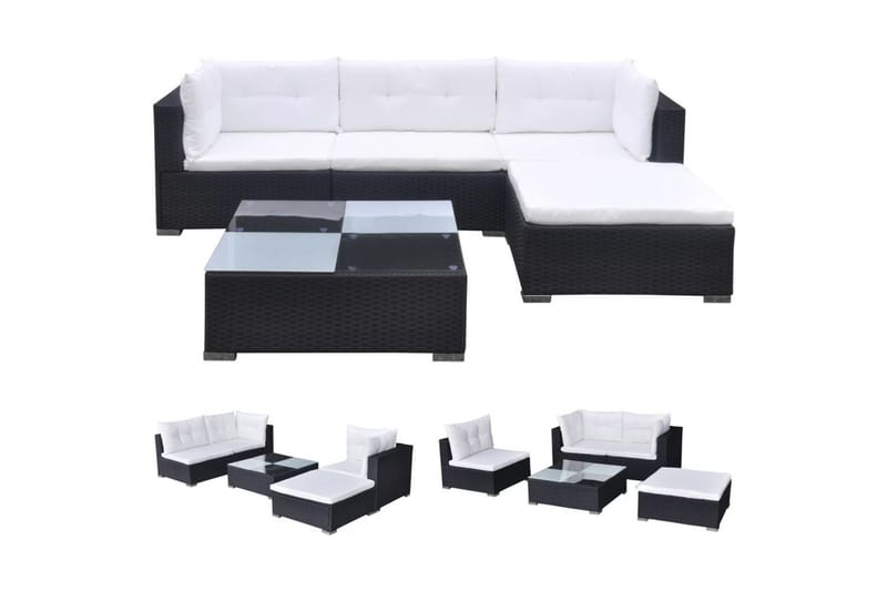 Haveloungesæt 5 Dele Med Hynder Polyrattan Sort - Sort - Havemøbler - Loungemøbler - Loungesæt