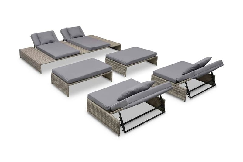 Haveloungesæt 5 Dele Med Hynder Polyrattan Grå - Grå - Havemøbler - Loungemøbler - Loungesæt