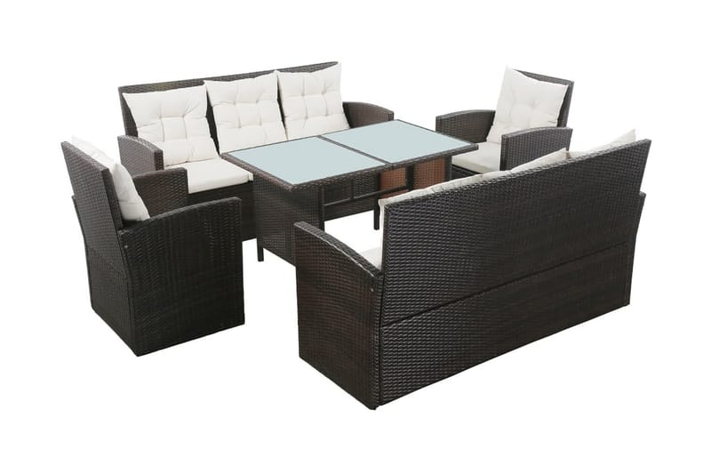 Haveloungesæt 5 Dele Med Hynder Polyrattan Brun - Brun - Havemøbler - Loungemøbler - Loungesæt