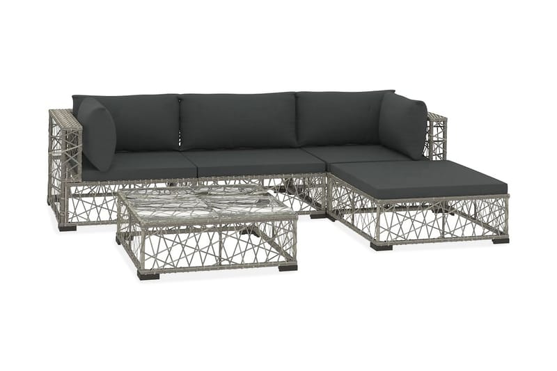 Haveloungesæt 5 dele med hynder polyrattan grå - Grå - Havemøbler - Loungemøbler - Loungesæt